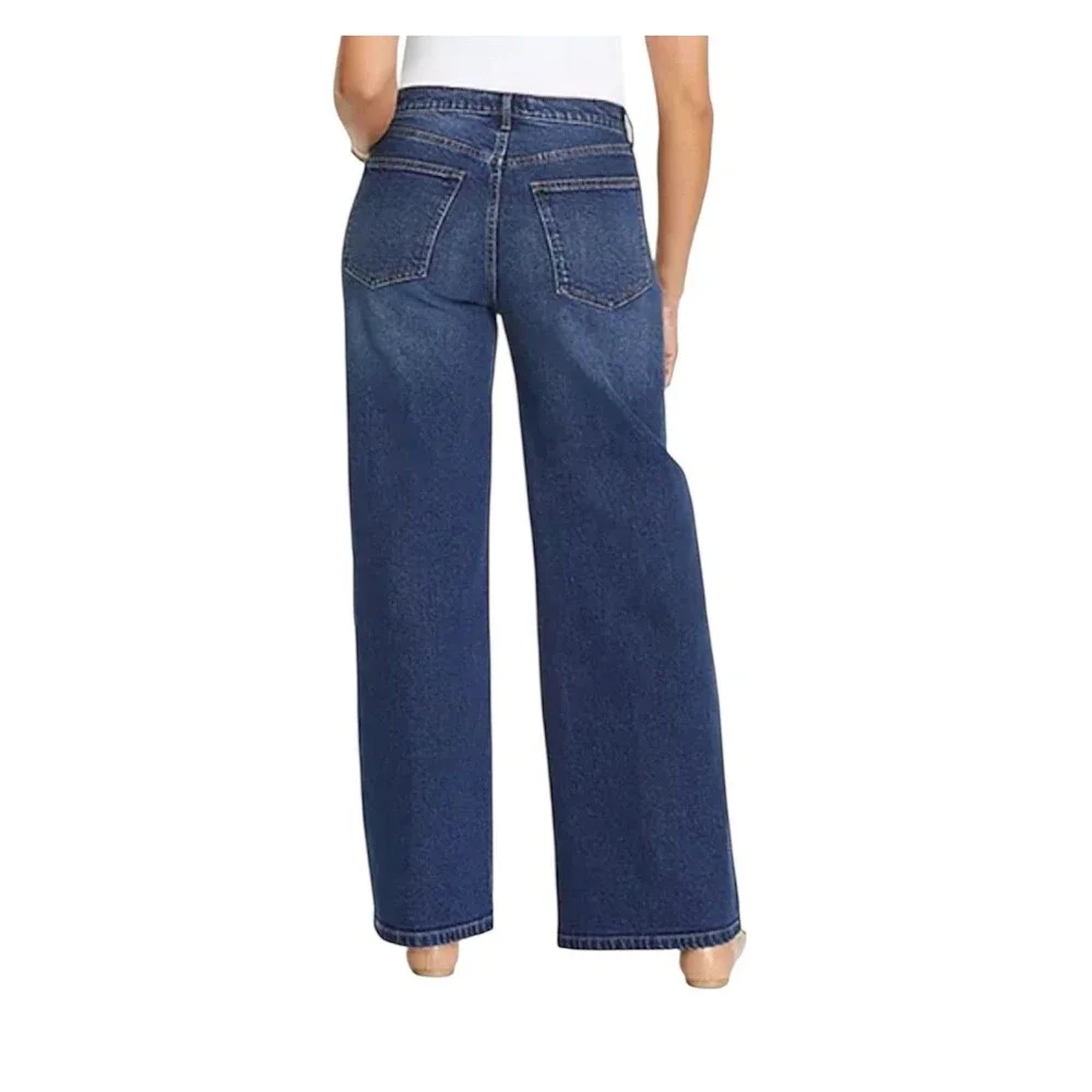 Nine West Wide Leg Jean Size 6 Dark Wash Decorative Studs High Rise Stretch - Picture 4 of 16